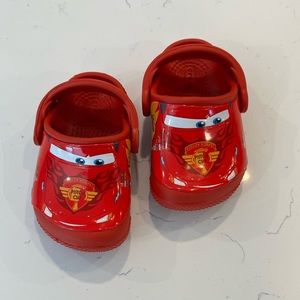 Lighting McQueen Crocs, toddler size 4C.